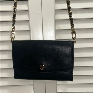 Tory Burch Black Leather Robinson Chain Wallet